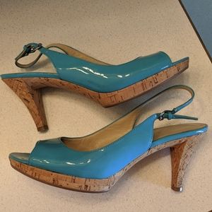 Patent turquoise heels